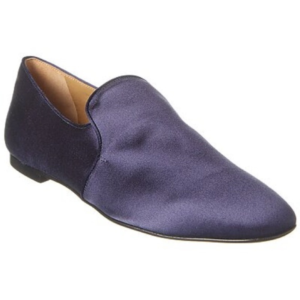 The Row Navy Satin Loafers